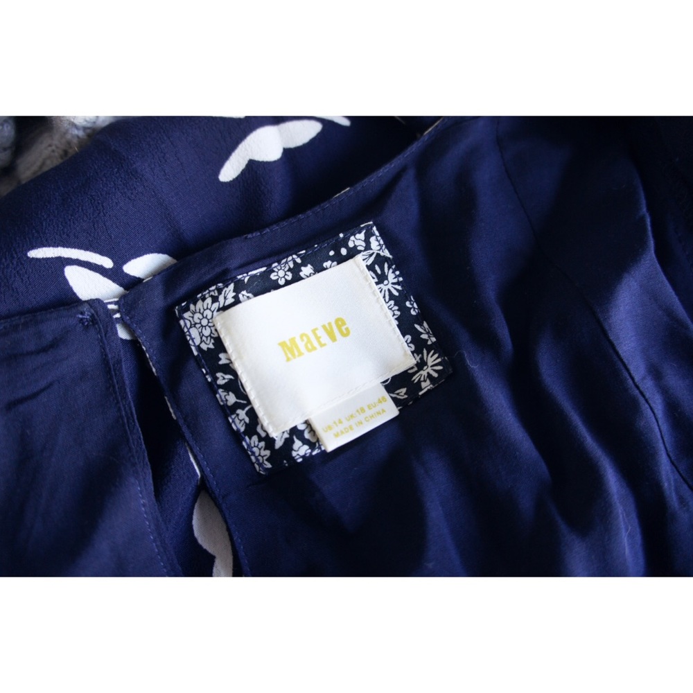 Maeve Anthropologie Fern Ruched Navy Print Dress - Picture 10 of 10